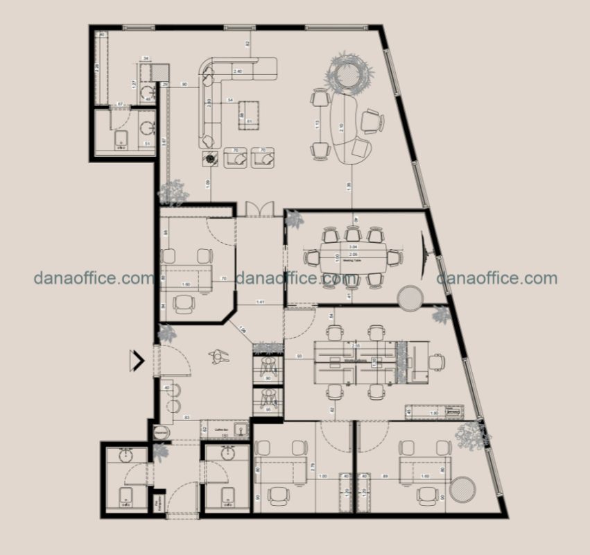 Mặt bằng thiết kế bố trí công năng nội thất văn phòng làm việc