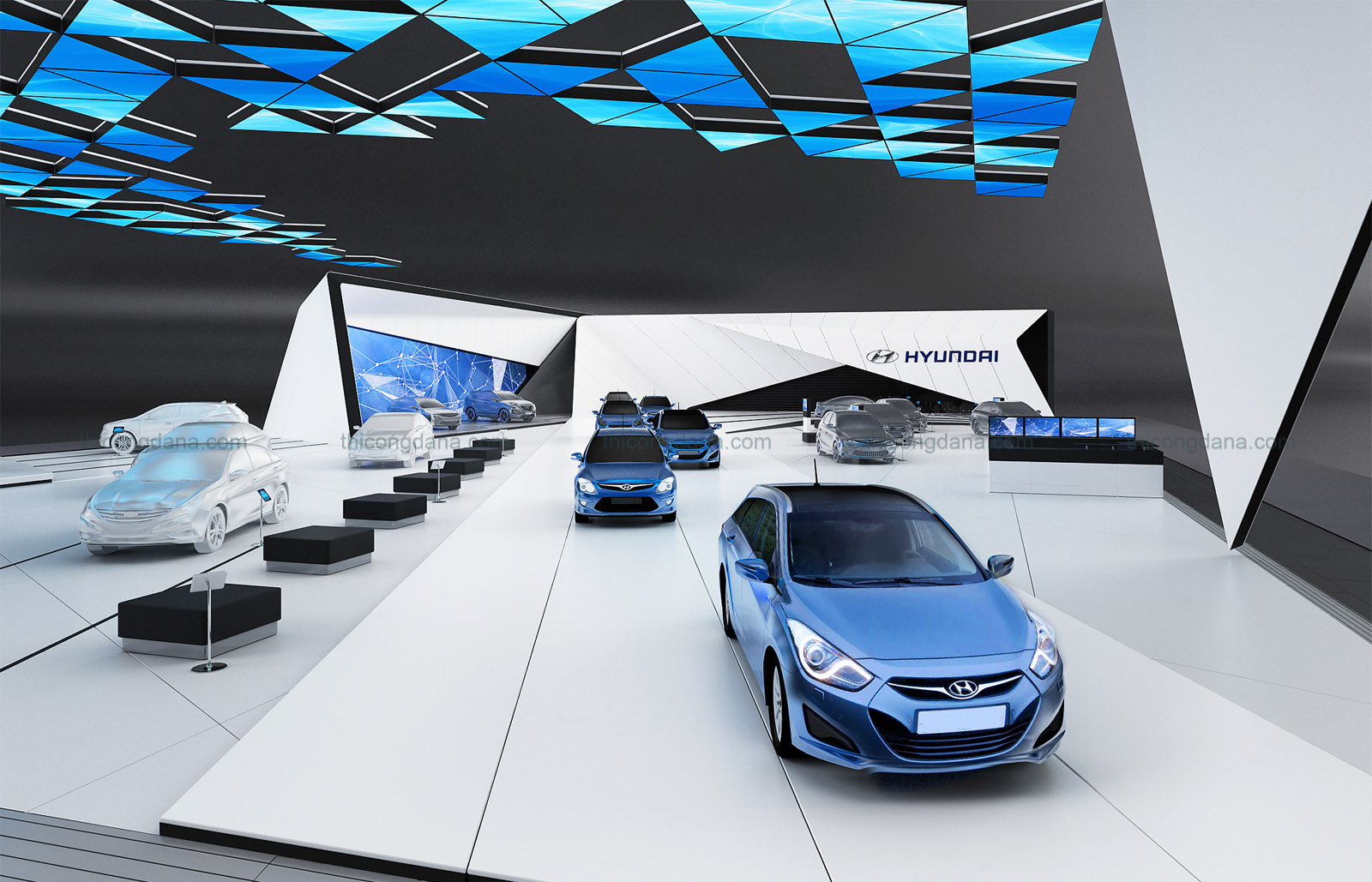 Thiết kế thi công nội thất cửa hàng oto trọn gói theo phong cách hiện đại sang trọng