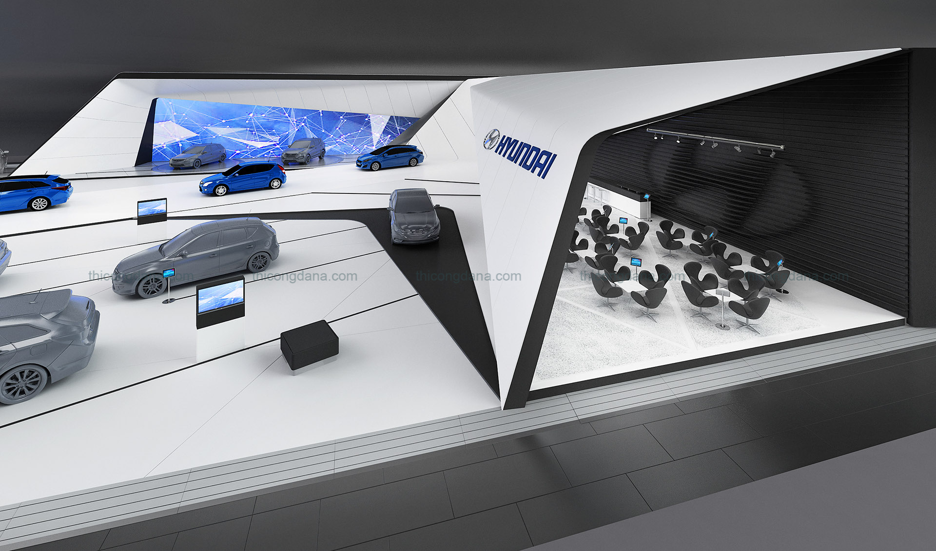 Thiết kế thi công nội thất cửa hàng oto trọn gói theo phong cách hiện đại sang trọng