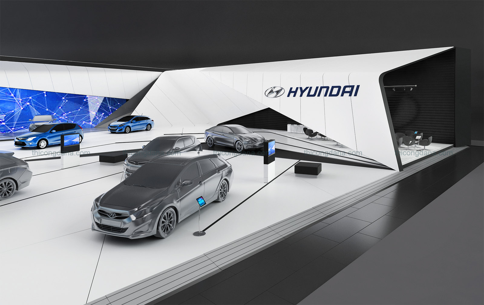 Thiết kế thi công nội thất cửa hàng oto trọn gói theo phong cách hiện đại sang trọng