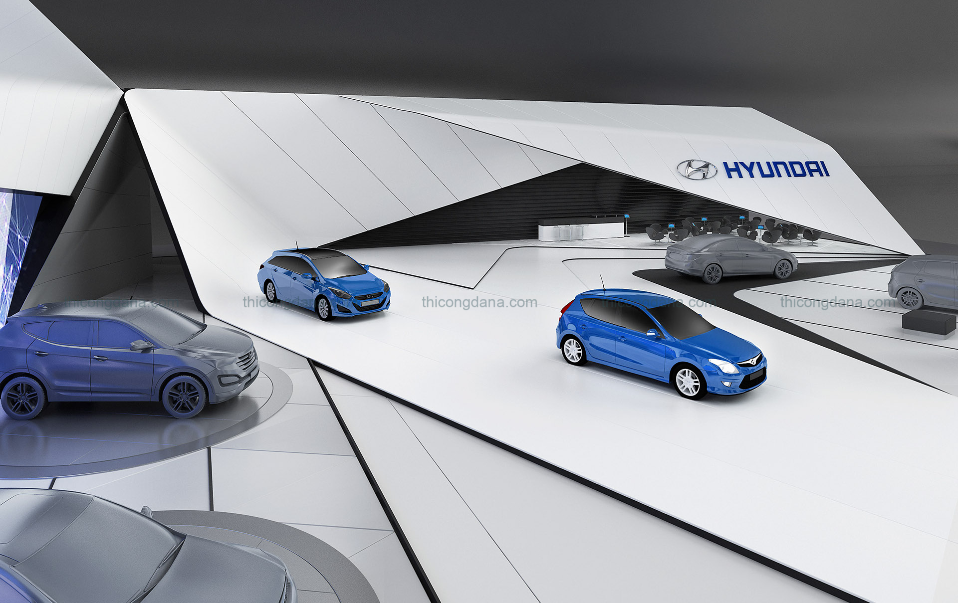 Thiết kế thi công nội thất cửa hàng oto trọn gói theo phong cách hiện đại sang trọng