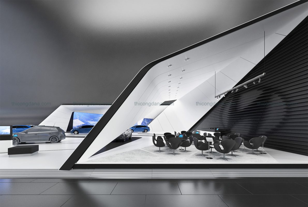 Thiết kế thi công nội thất cửa hàng oto trọn gói theo phong cách hiện đại sang trọng