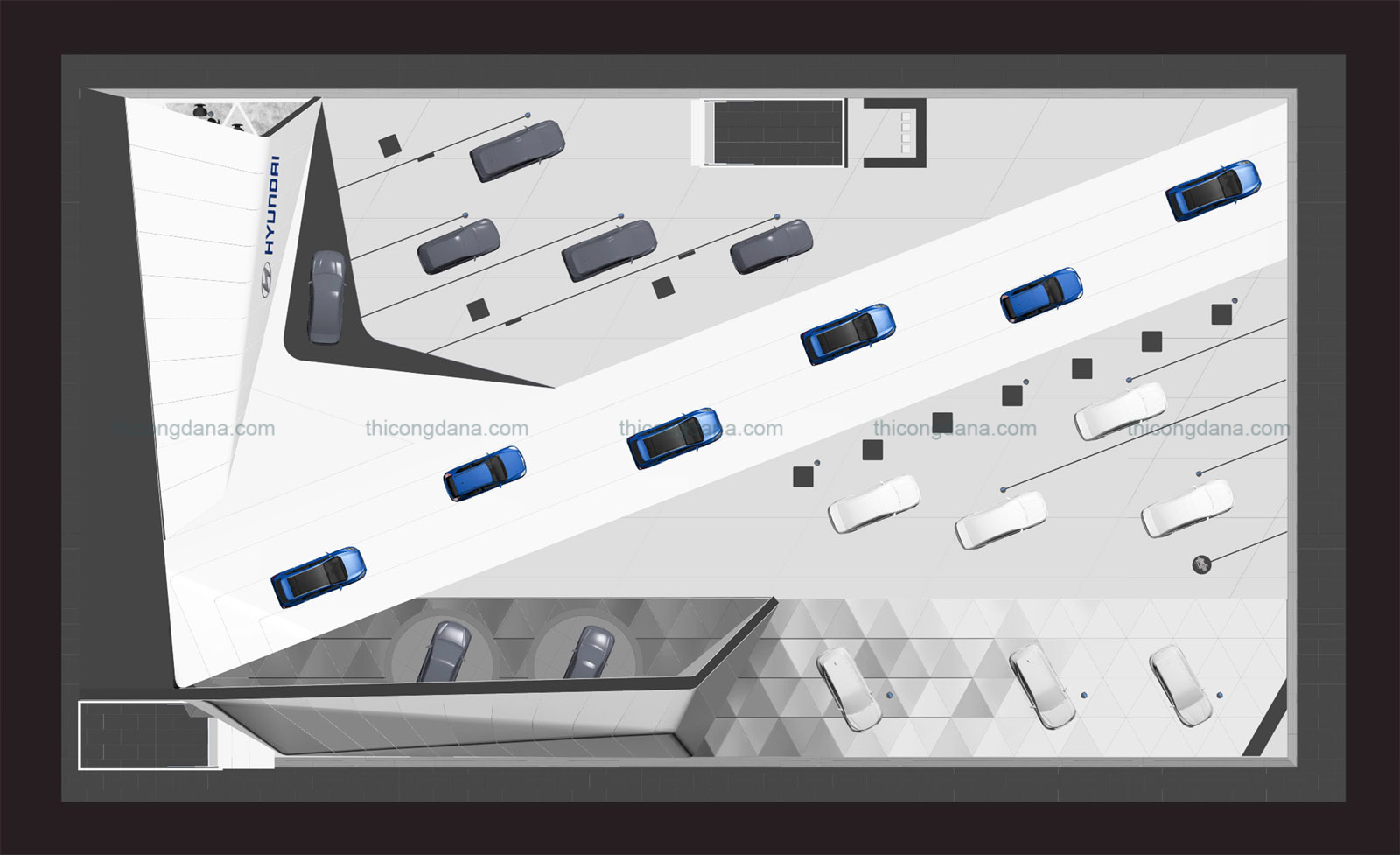 Thiết kế thi công nội thất cửa hàng oto trọn gói theo phong cách hiện đại sang trọng