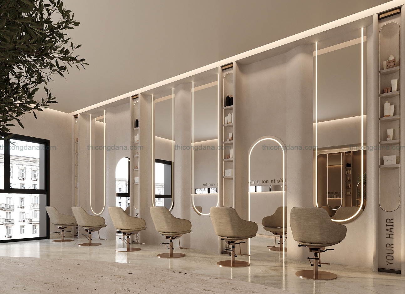 Thiết kế decor salon tóc tại Đà Nẵng cao cấp hiện đại sang trọng