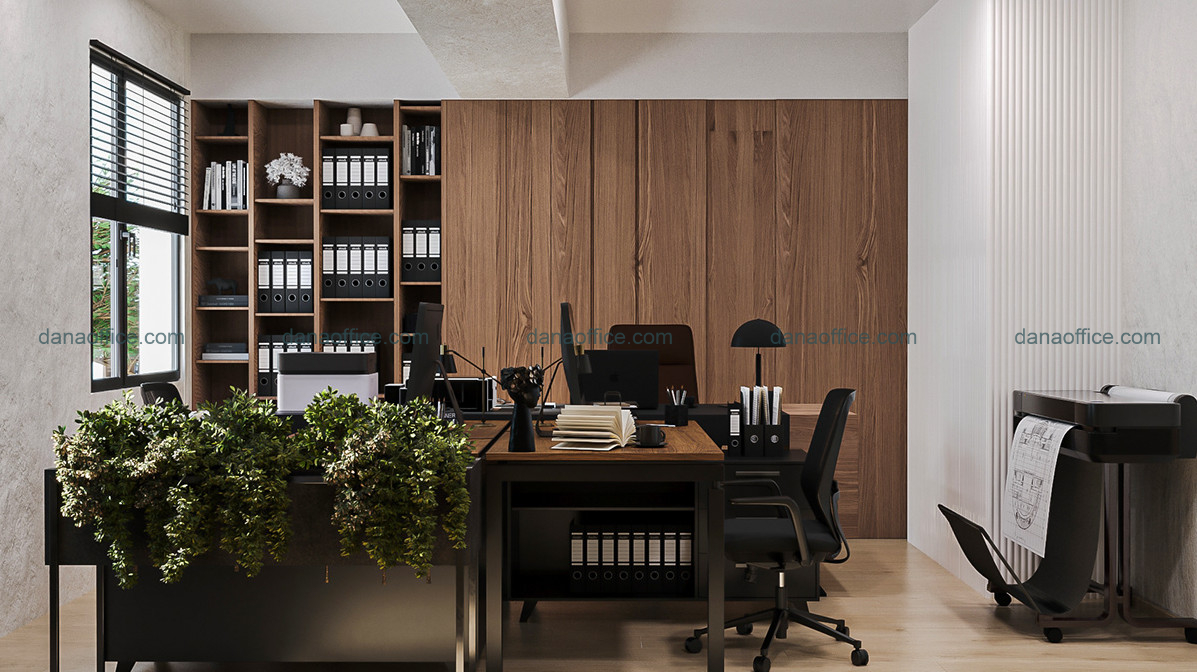 Bàn làm việc bố trí cây xanh tươi mát