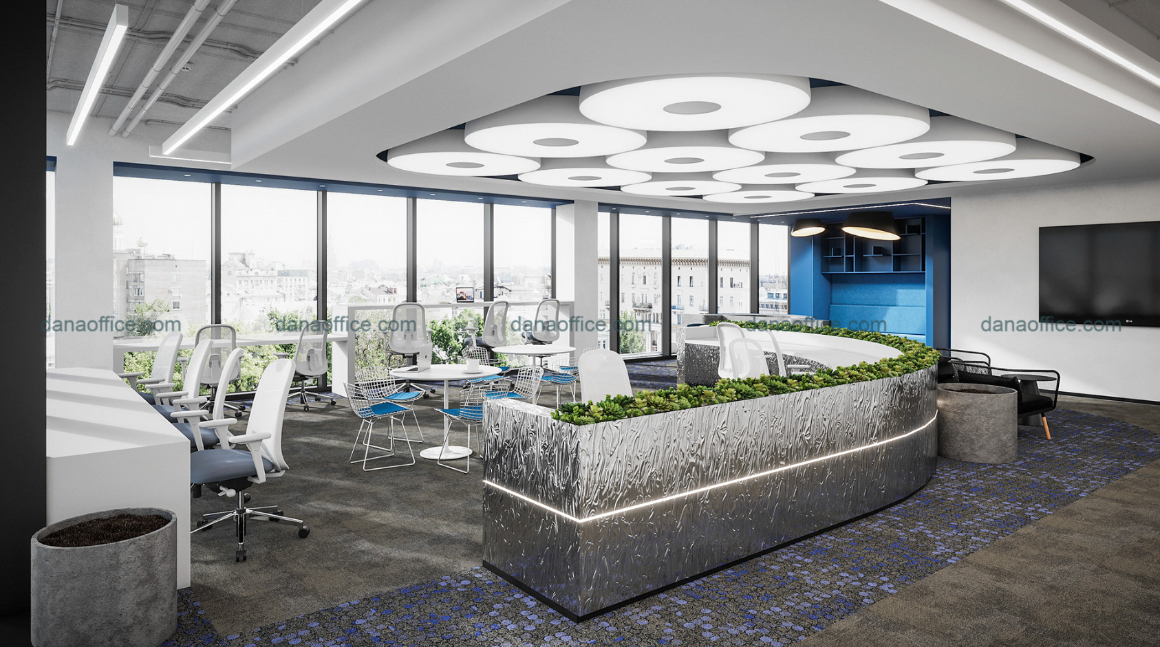 Không gian làm việc phong cách mở kết hợp cây xanh